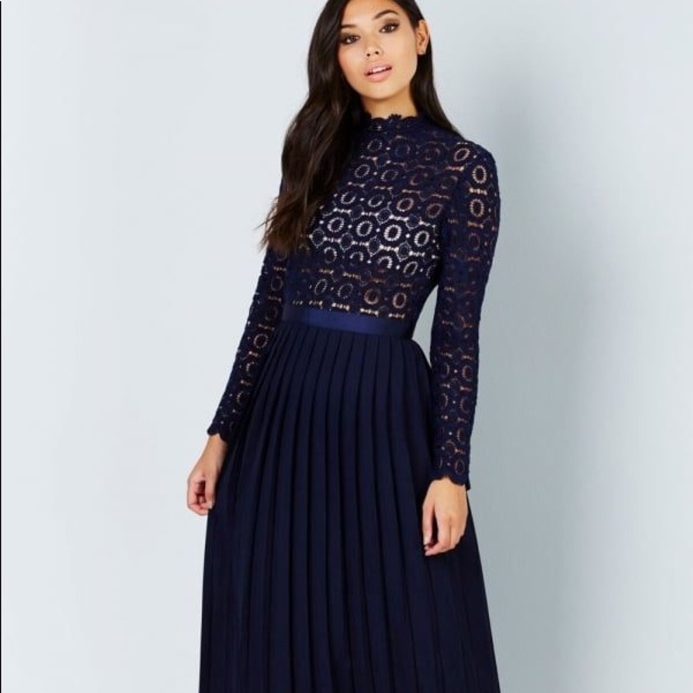 Little Mistress Petite Navy Blue Lace Midi Dress